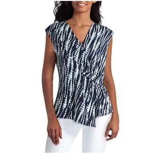 H Halston‎ Jet Set Jersey Twist-Front Top in Shibori Classic Navy NWT Size XS